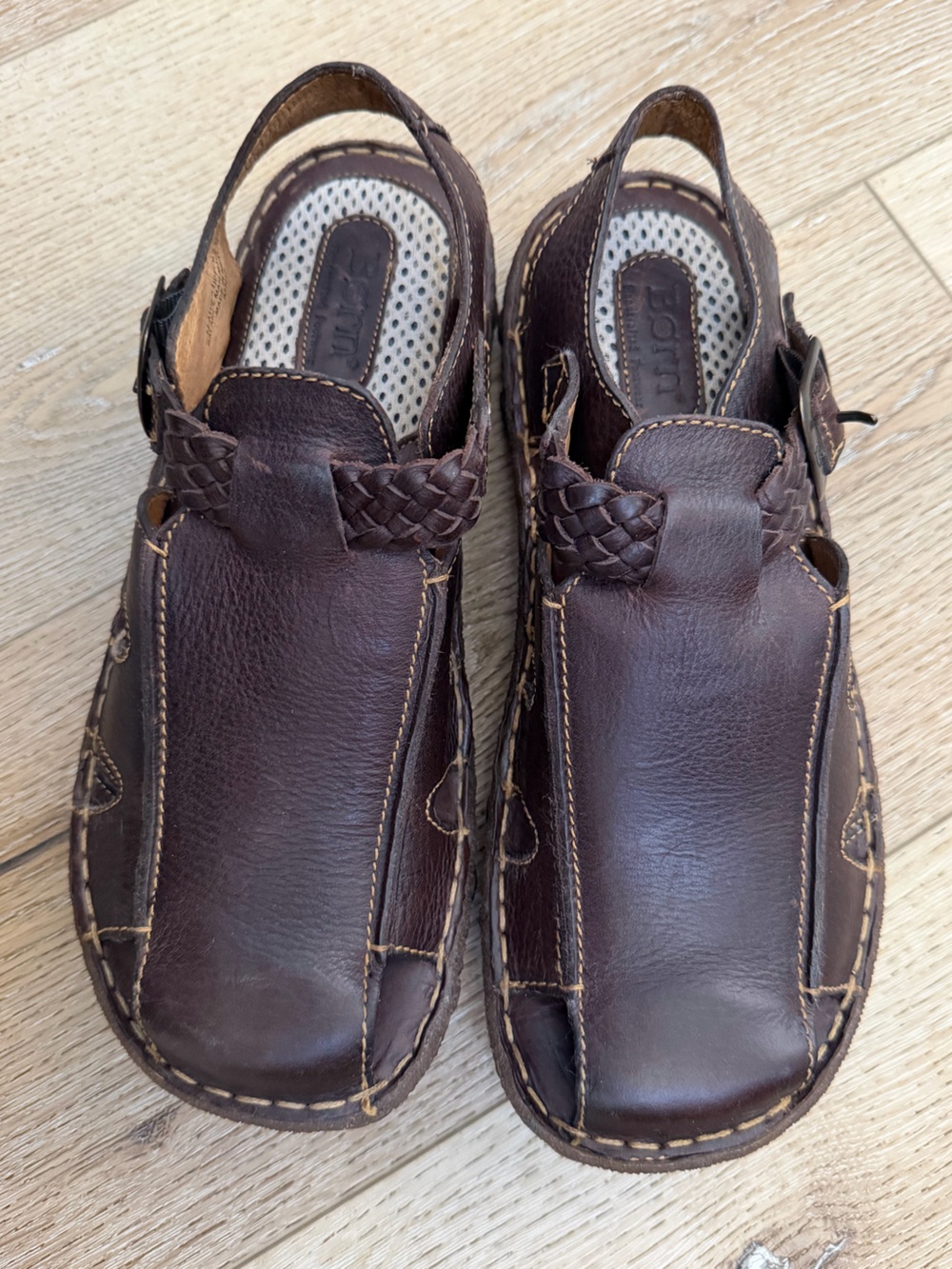 Born Brown Leather Fisherman Sandals with Braided Strap 8 - Picture 2 of 8